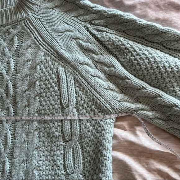 Women's Oversized Small Cable Knit Chunky Sweater dress Long Sleeve- Light Blue - Picture 6 of 10